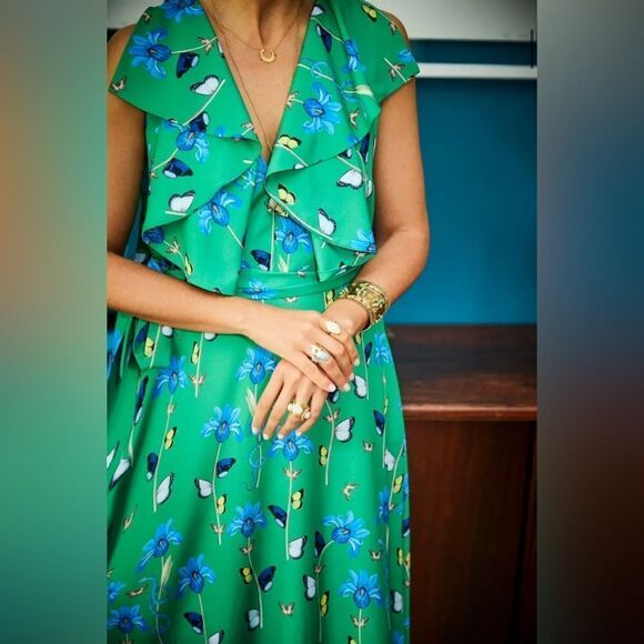 Borgo de Nor Green Garden of Eden Print Maxi Dress GUC US Size 4 with Tie Wrap - Picture 1 of 15